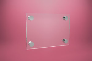 Tabliczka dystansowa z plexi (PMMA) 21×15 cm, na 4 złączkach dystansowych