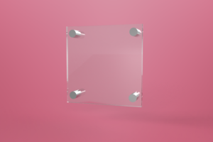 Podwójna tabliczka dystansowa z plexi (PMMA) 20×20 cm, na 4 złączkach dystansowych