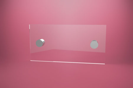 Tabliczka dystansowa z plexi (PMMA) 21×10 cm, na 2 złączkach dystansowych